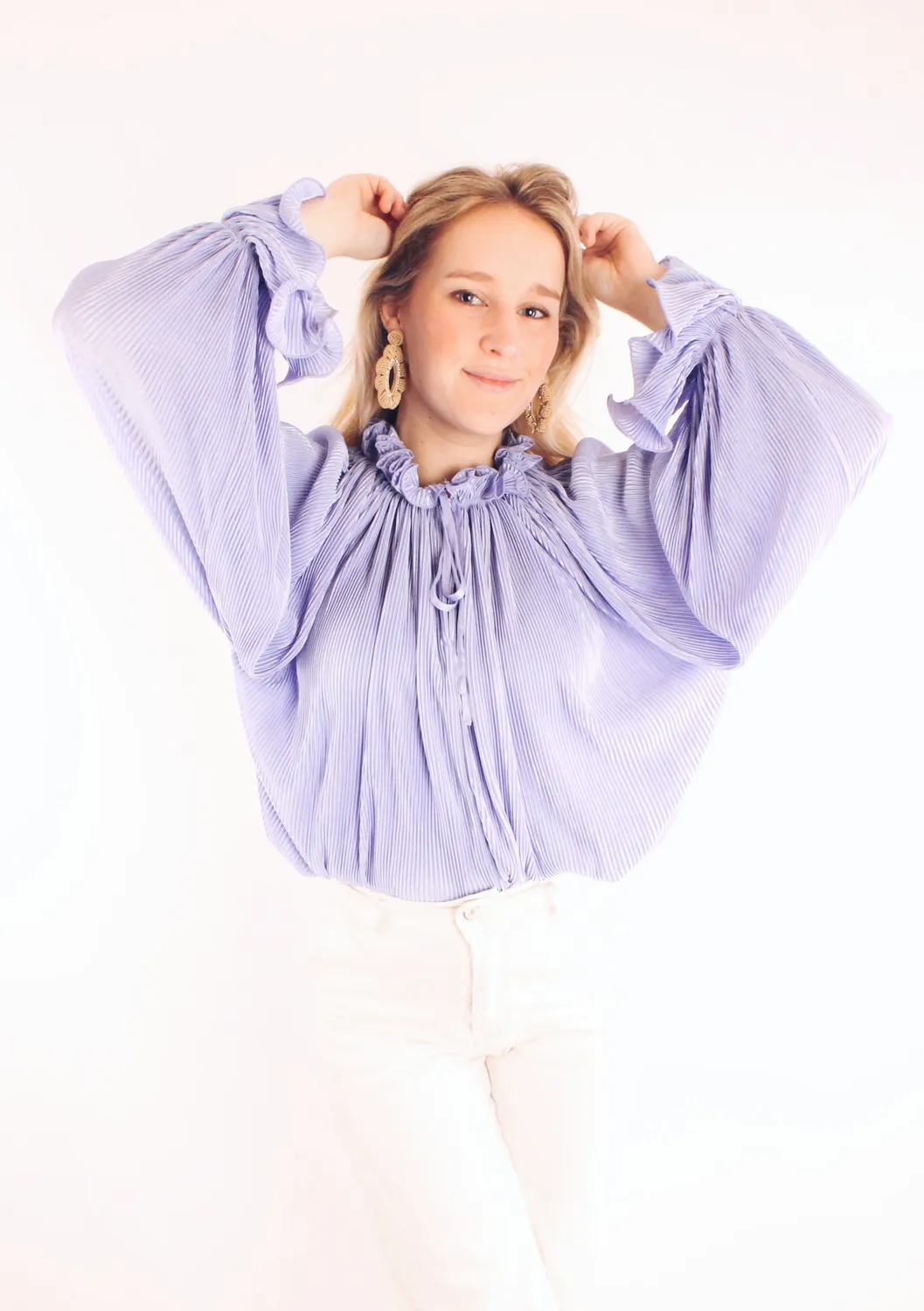 LOVEDRUNKY Plissé blouse lila ruffle loose fit