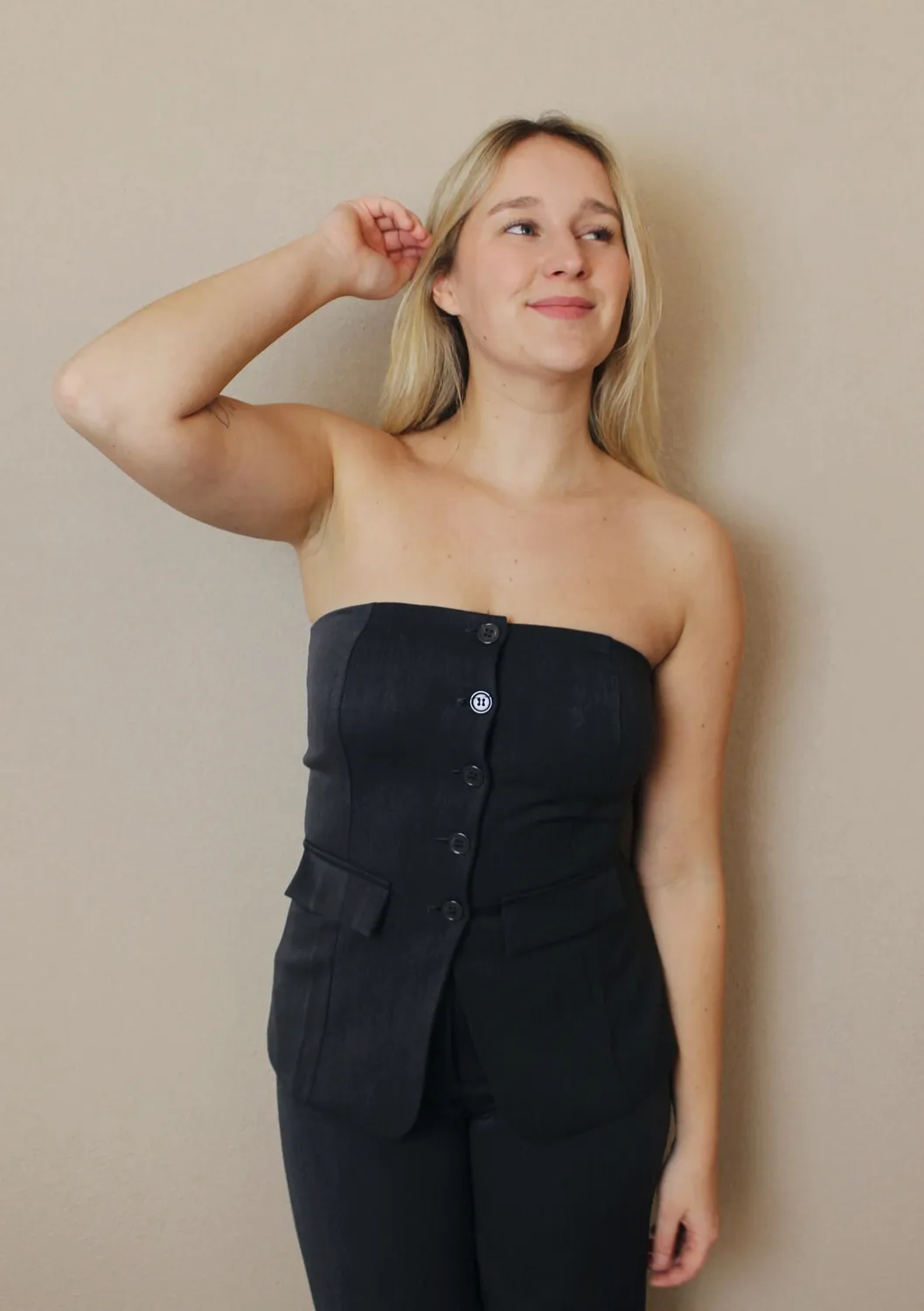 LOVEDRUNKY Tube Top gilet donkergrijs knoop