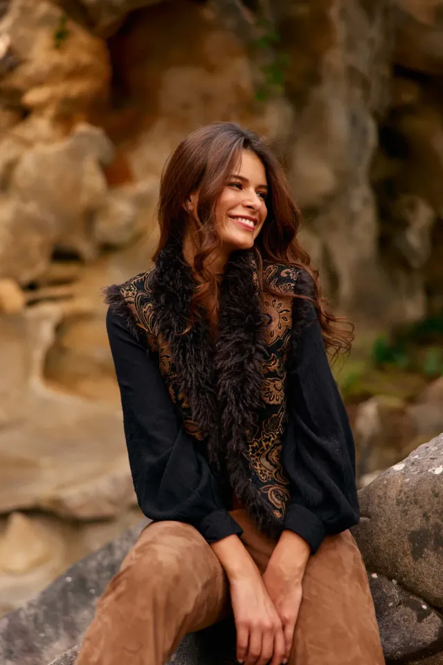 La Petite Etoile Veena omkeerbaar vest jacquard zwart