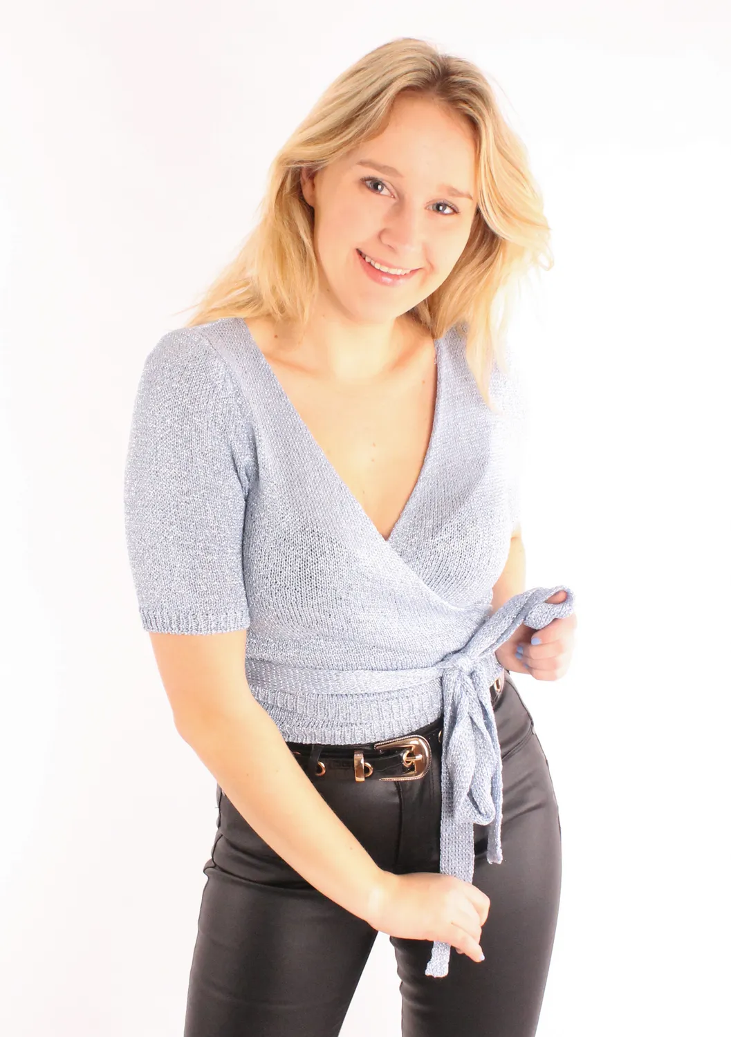 LOVEDRUNKY Shiny Wikkeltop Shiny top blauw metallic