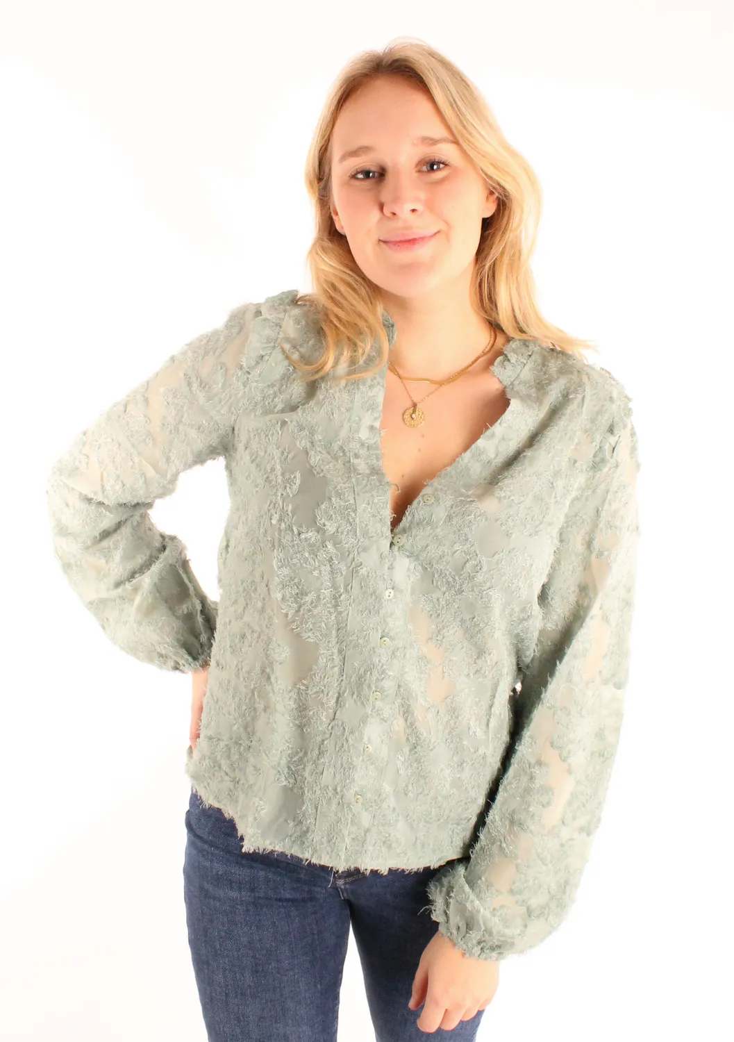 LOVEDRUNKY Feather Blouse Groen Bloemendessin