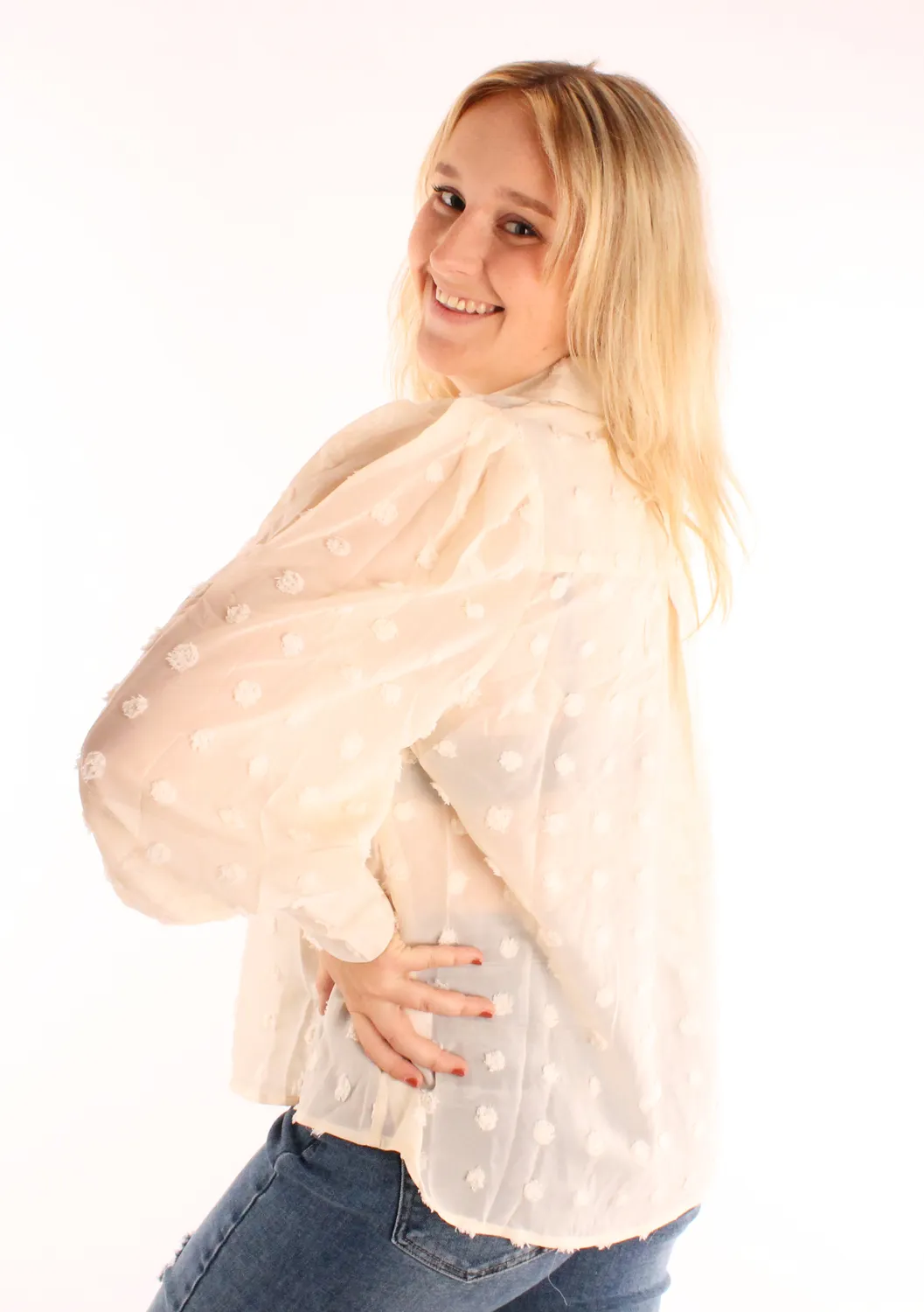 LOVEDRUNKY Spotted blouse creme met stippen