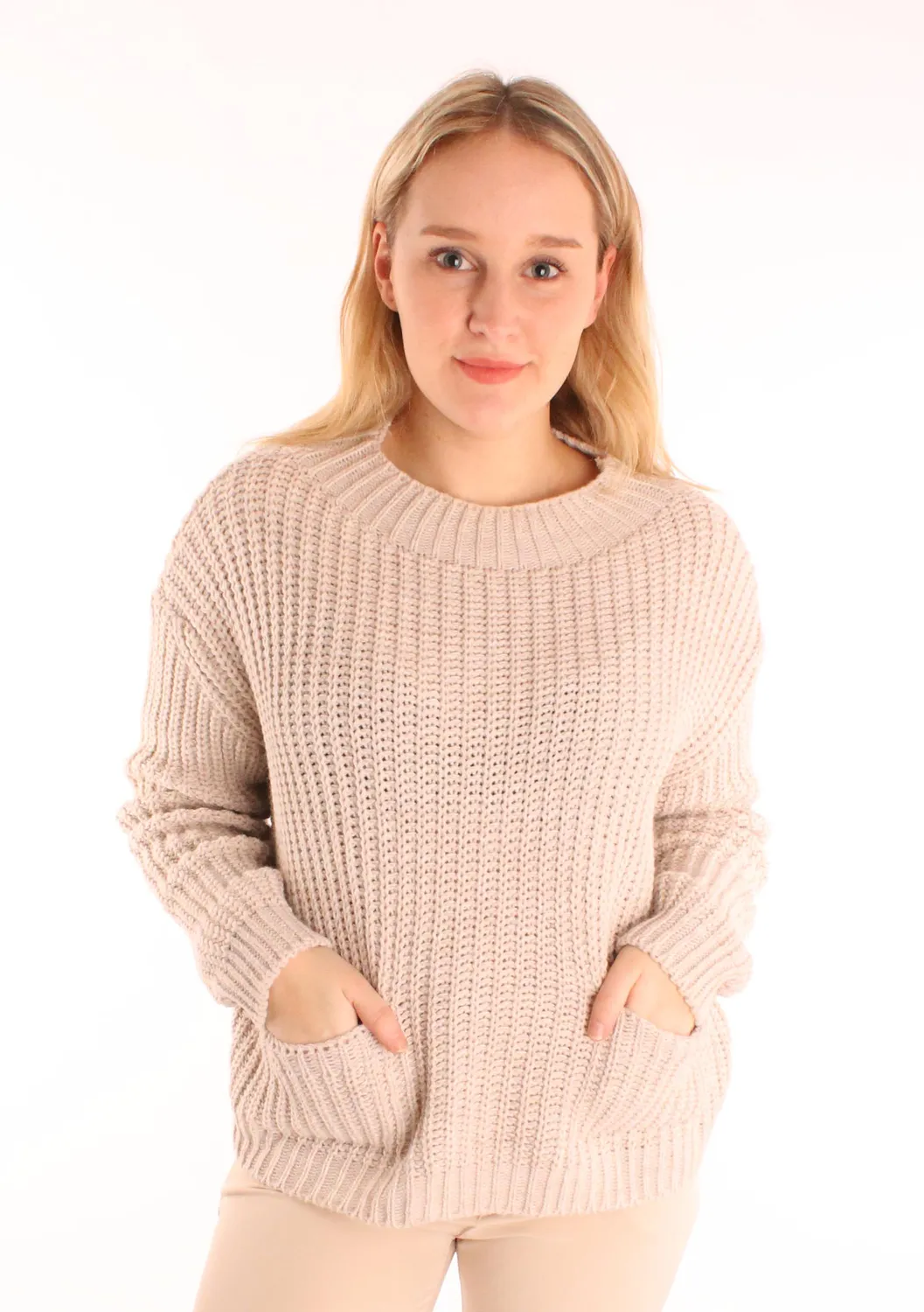 LOVEDRUNKY Pockets Trui ecru oversized