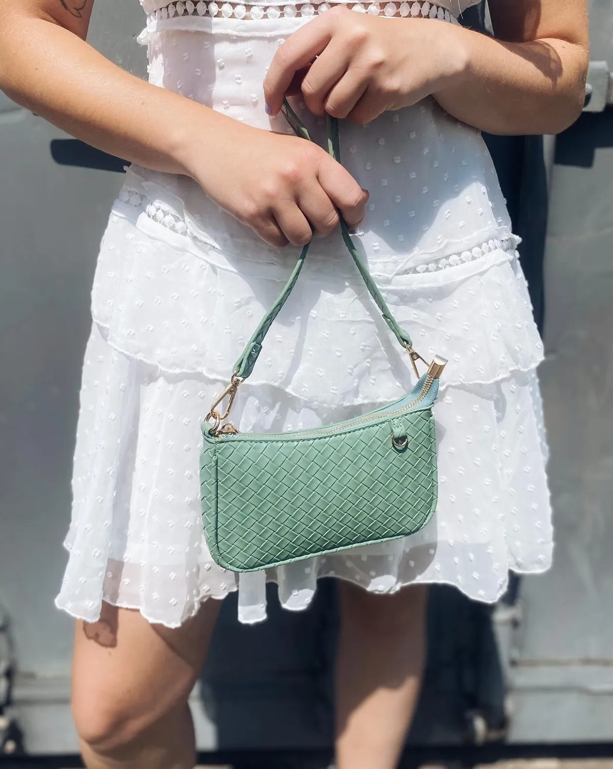 LOVEDRUNKY Braided crossbody tas Mintgroen klein