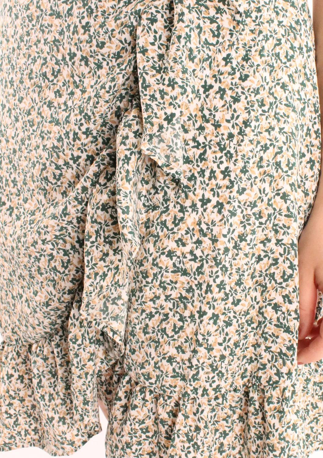 Lovedrunky Bloemen Wikkeljurk Groen Ruffle Bloemenprint