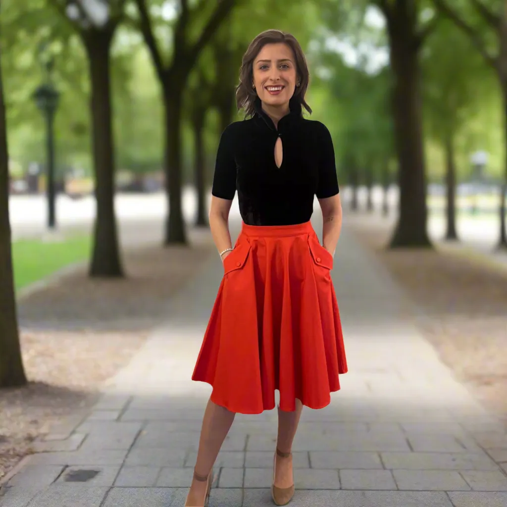 Tatyana Delilah Circle Skirt rok rood katoen zakken