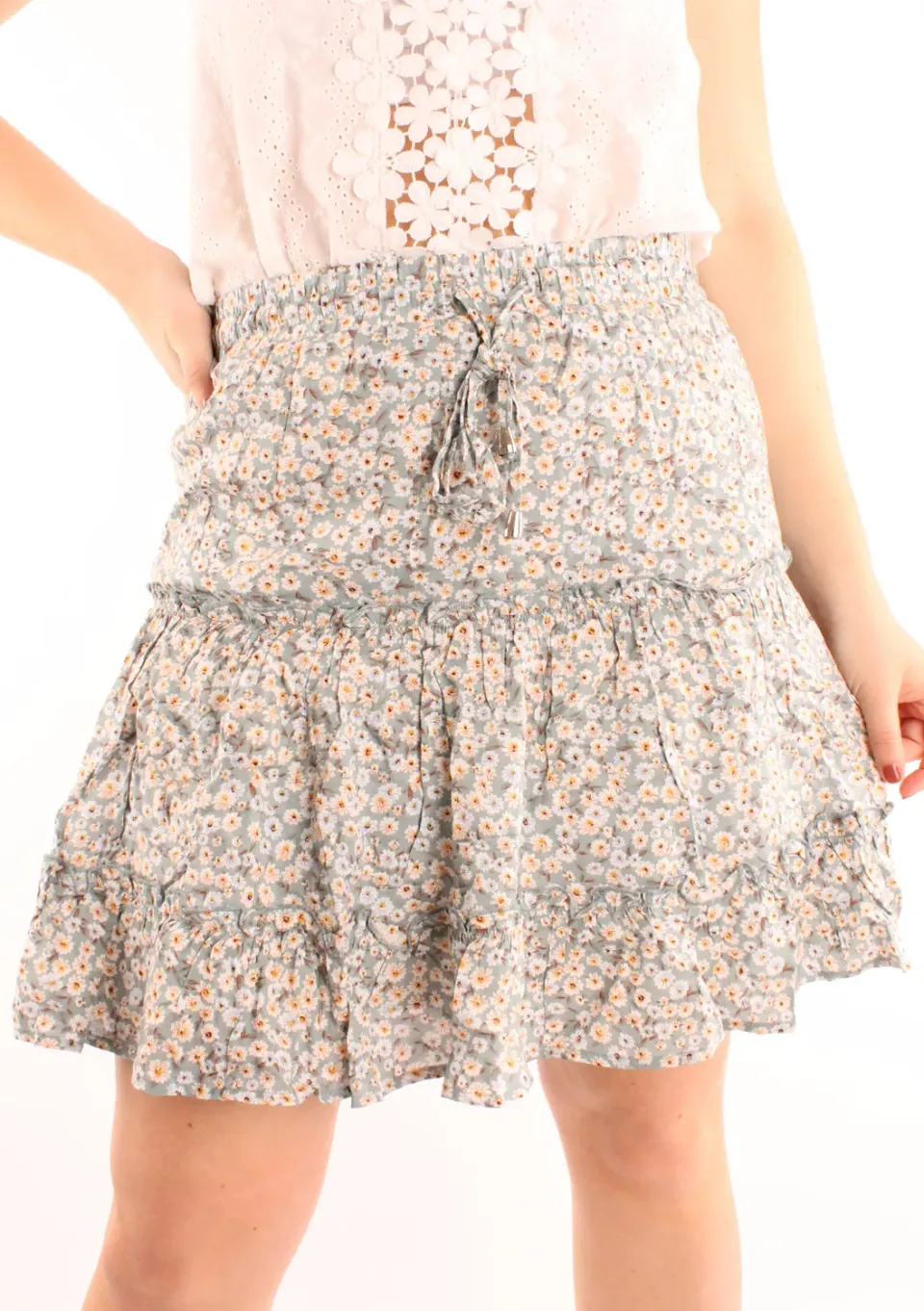 LOVEDRUNKY Bloemen rok mint met ruches
