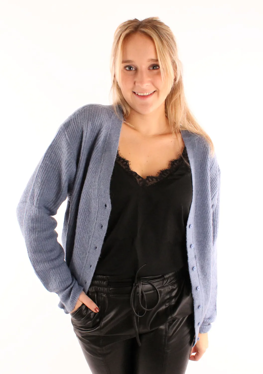 LOVEDRUNKY Knit vest blauw V-hals knopen