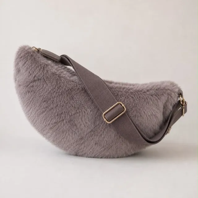 Amiek Fluffy Moon Bag taupe schoudertas verstelbaar