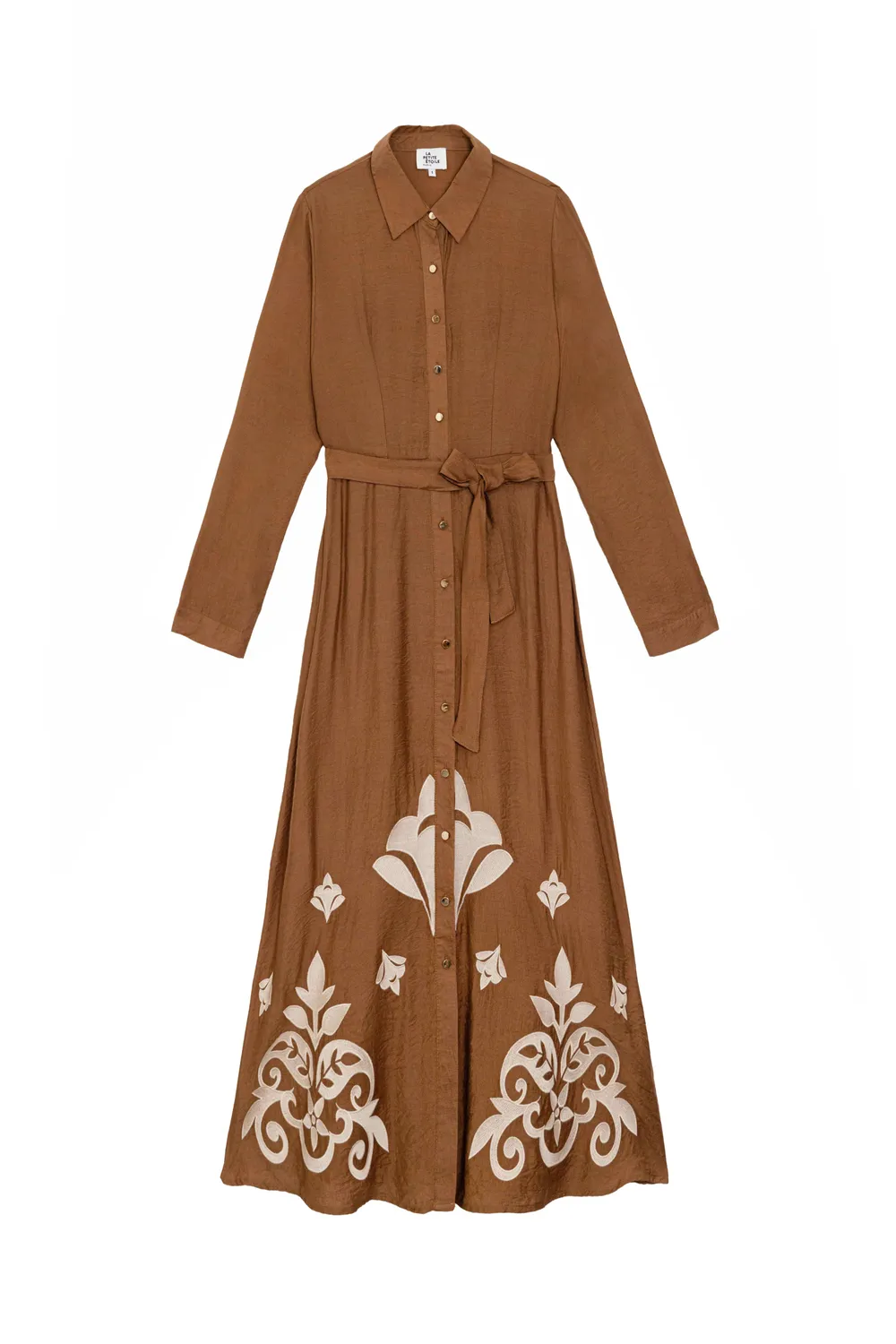 La Petite Etoile Roline blousejurk camel midi borduursel