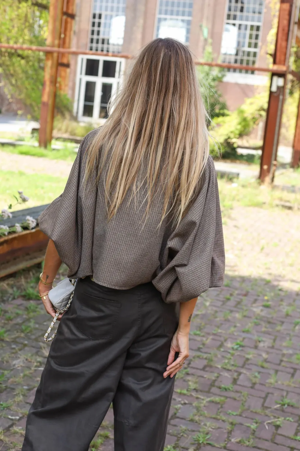 Amiek Ceder Checked top beige melange ruit