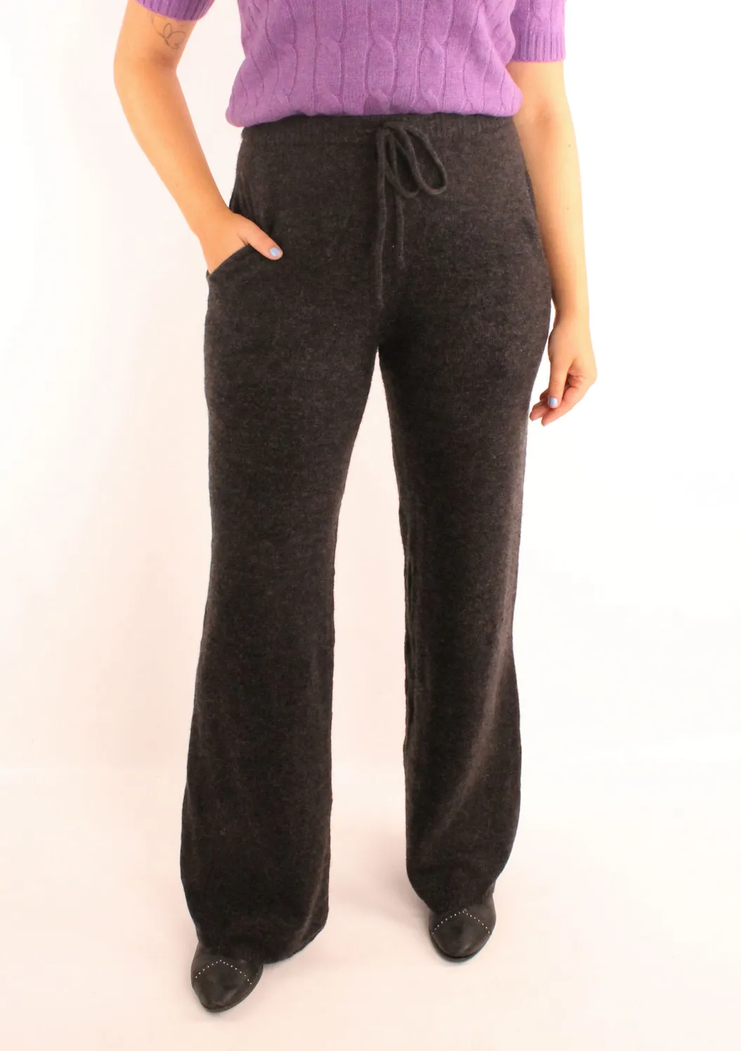 LOVEDRUNKY Gebreid Antraciet broek wide leg