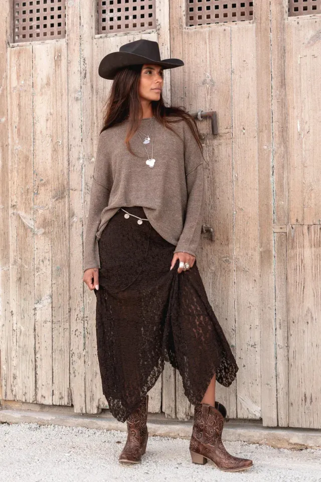 Moost Luna Lace Skirt rok donkerbruin kanten