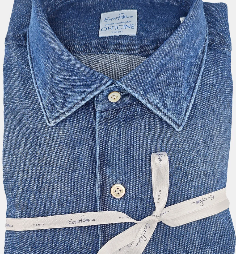 Officine Napoli 4076 510 overhemd donker denim katoen