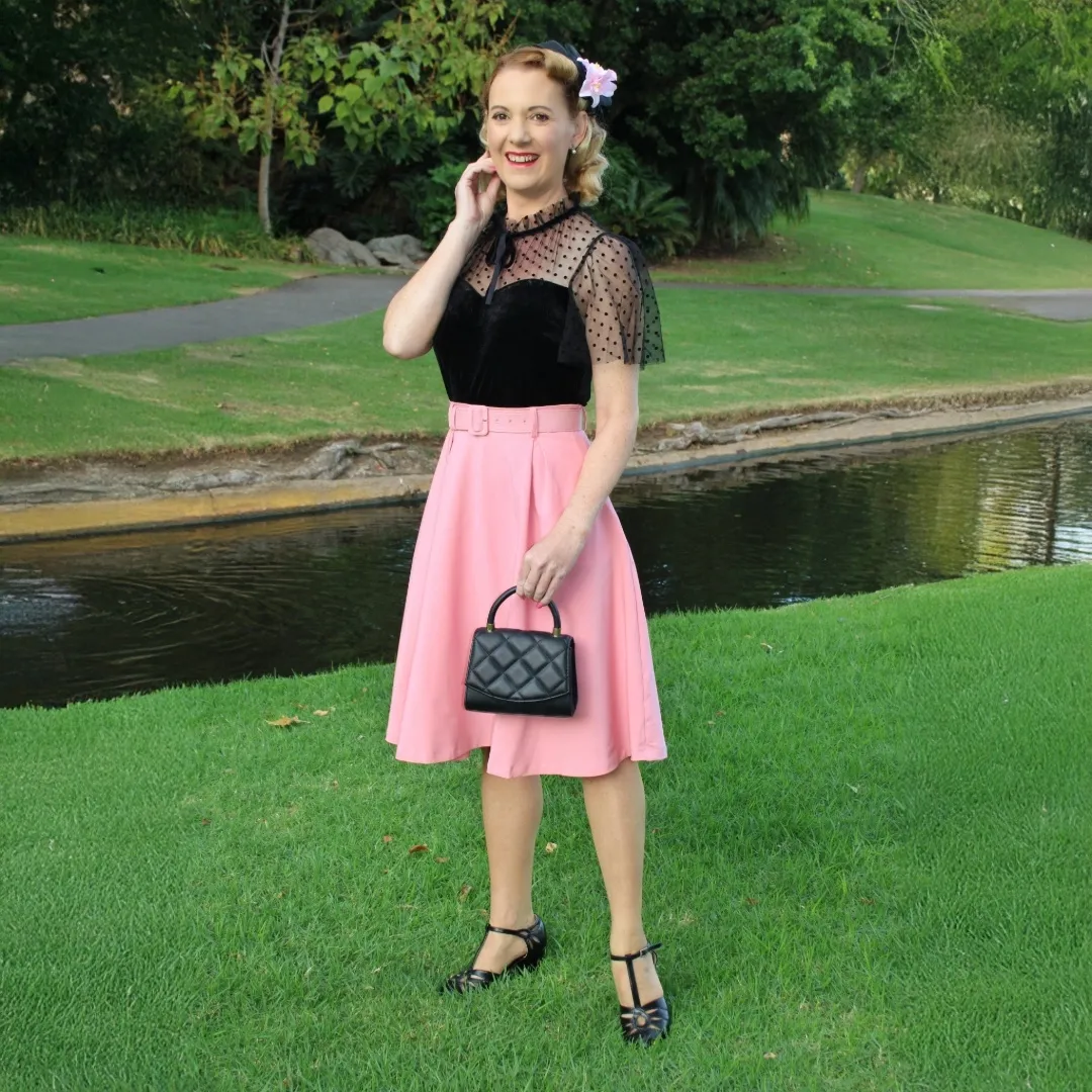 Tatyana Lana cirkelrok roze midi met riem elastiek