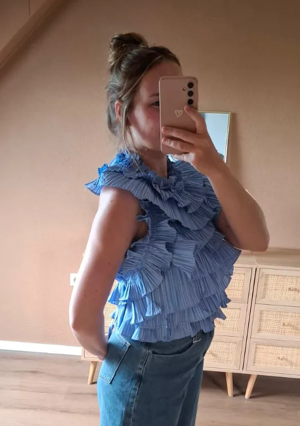 LOVEDRUNKY Ruches Gestreept top blauw open rug