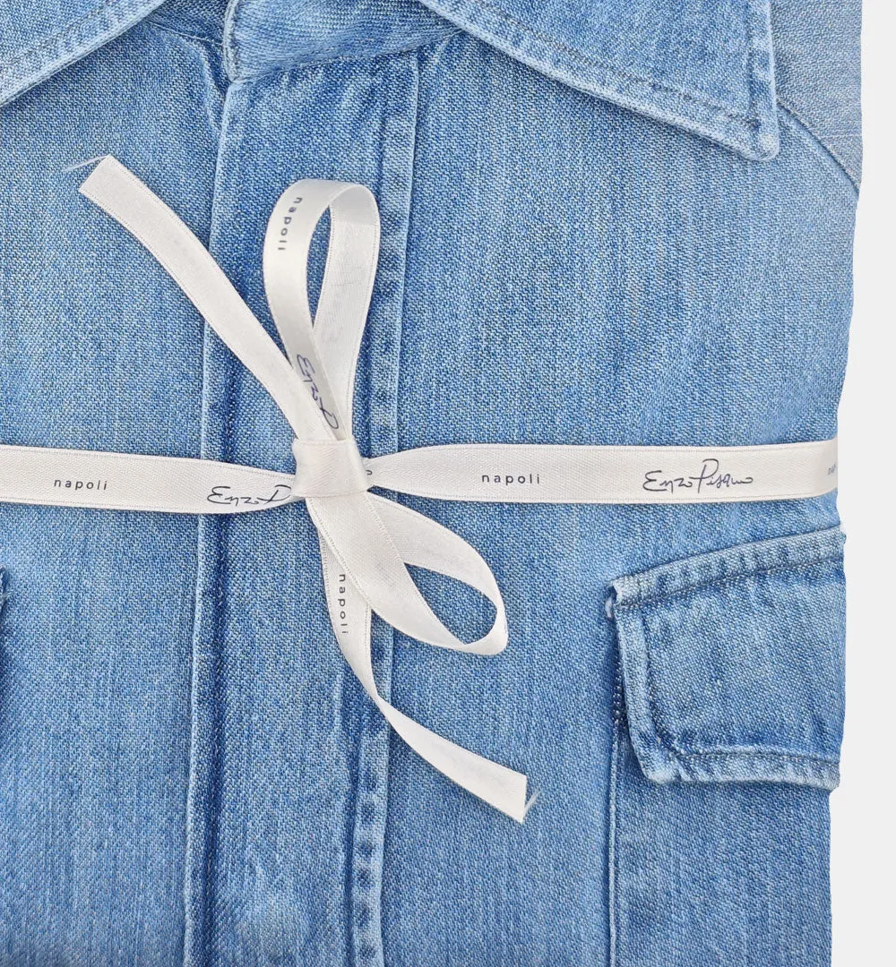Officine Napoli Pisano 4076 overhemd medium denim katoen