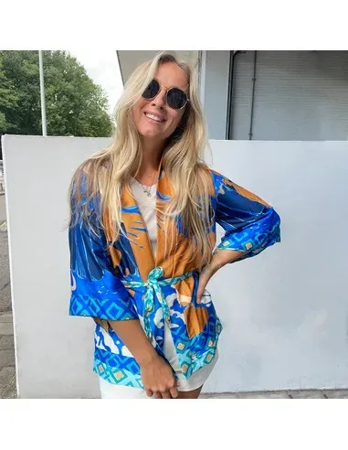 Lovedrunky Jeane kimono blauw met ceintuur