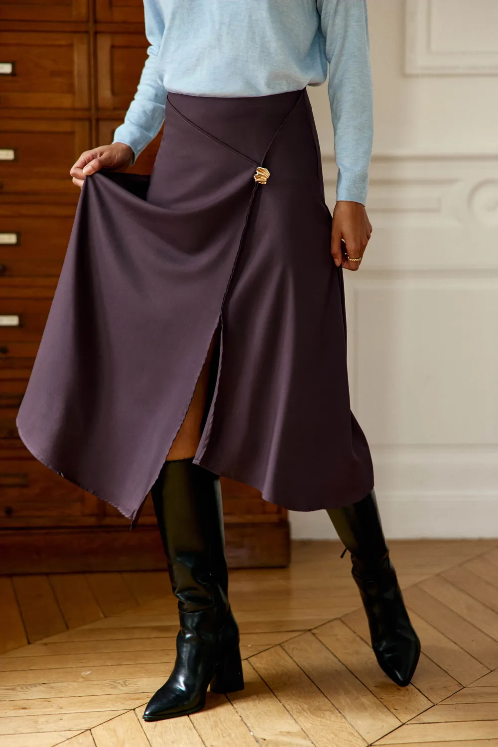 La Petite Etoile Jorie midi rok bruin asymmetrisch