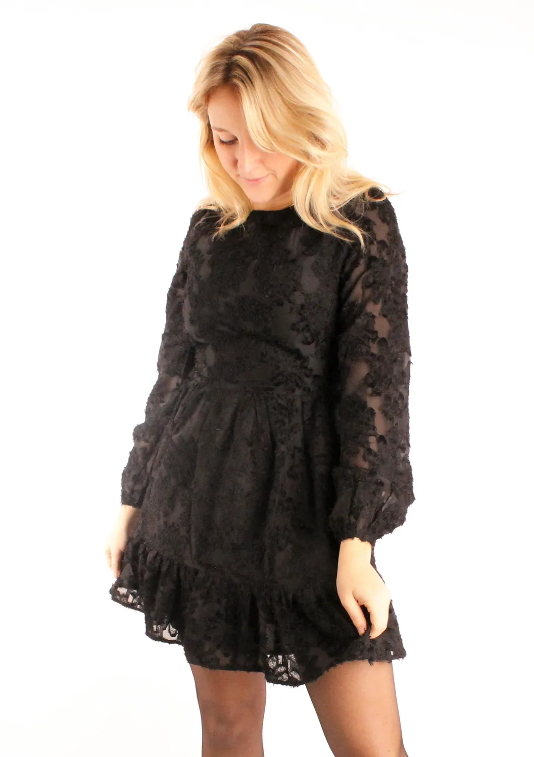 LOVEDRUNKY Feather jurk zwart A-lijn bloemenprint