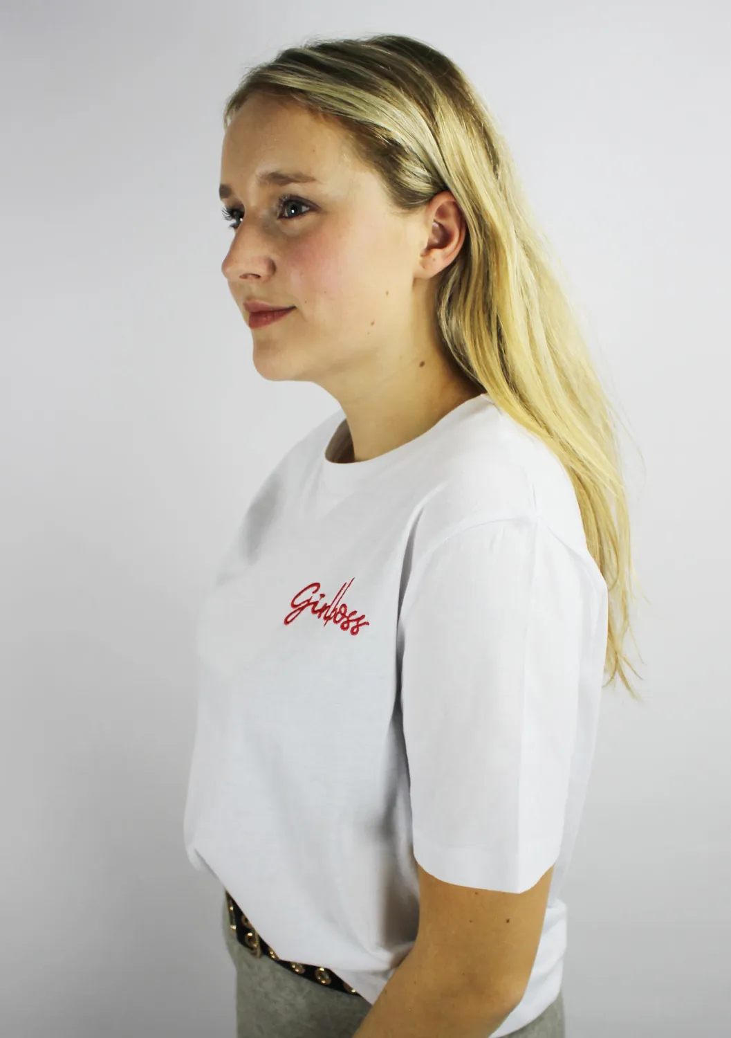 LOVEDRUNKY T-shirt Girlboss shirt rood borduursel