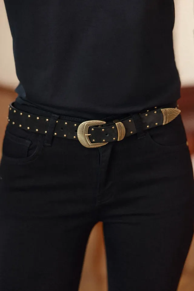 La Petite Etoile Agathe riem zwart suède studs