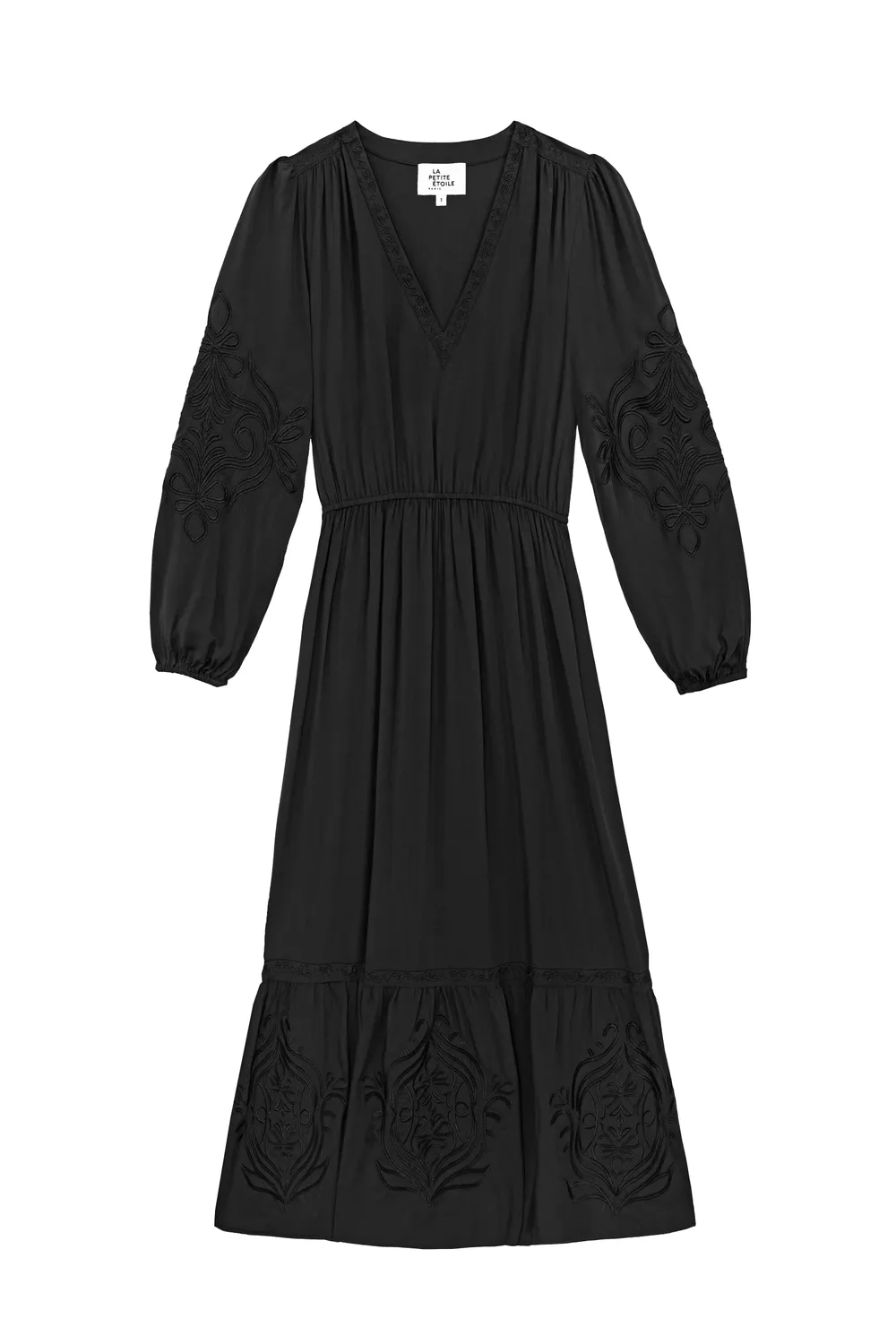 La Petite Etoile Relyne maxi jurk zwart geborduurd