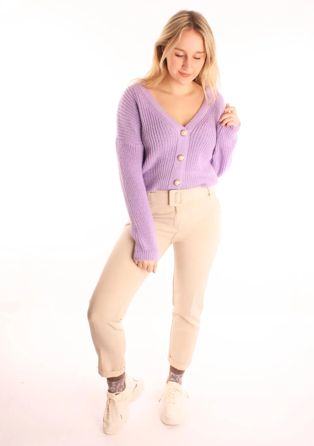 LOVEDRUNKY Casual pantalon ecru high waist ceintuur