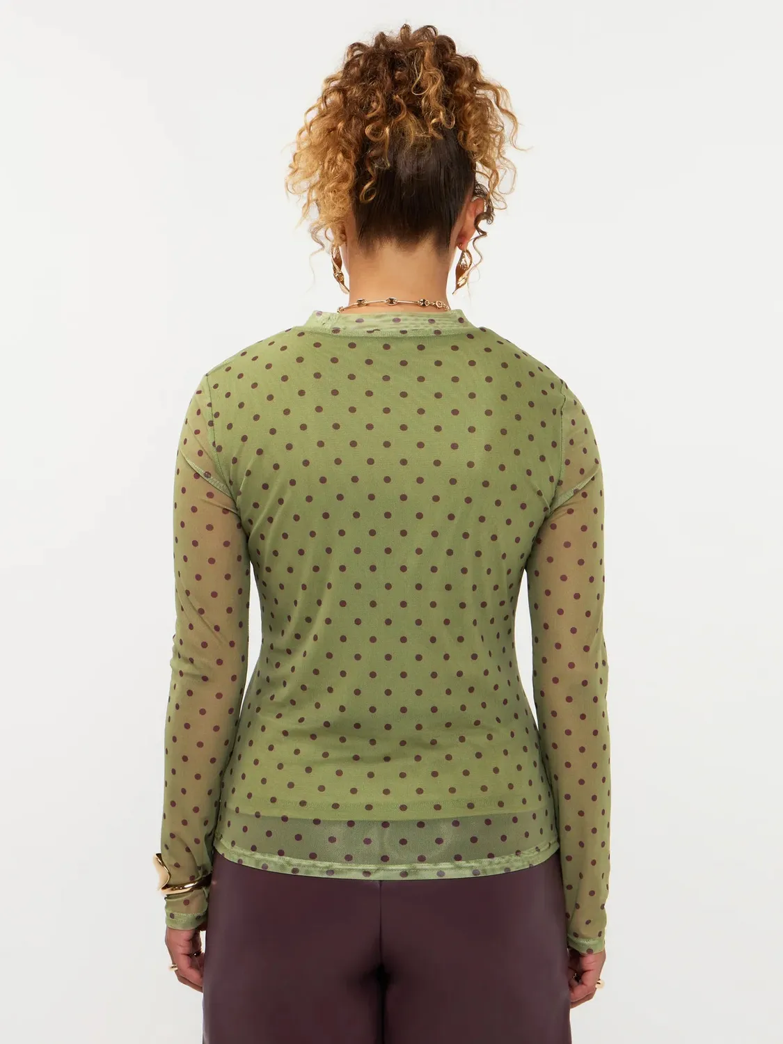 Amiek Baily mesh top groen stippen polyester