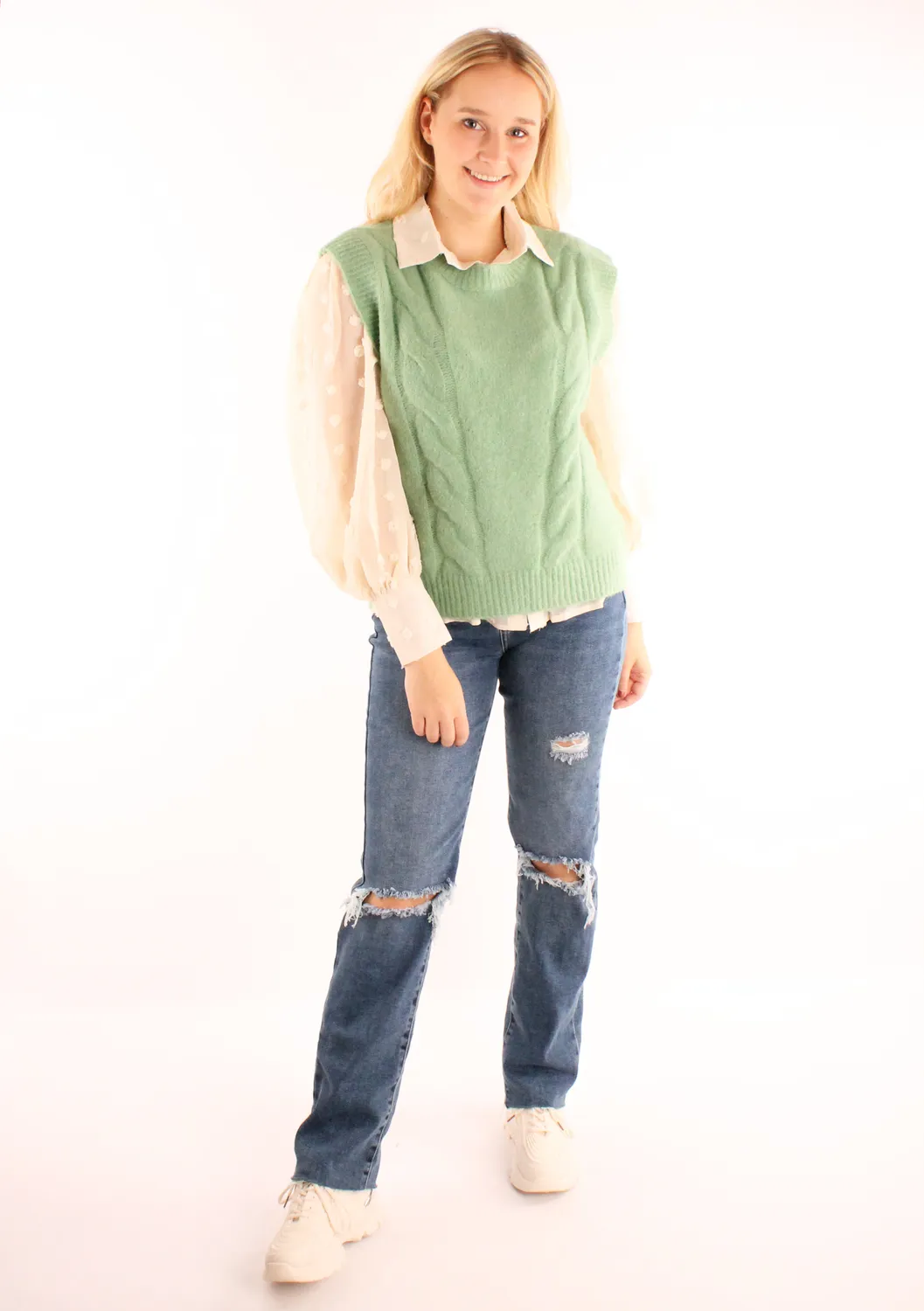 LOVEDRUNKY Spotted blouse creme met stippen