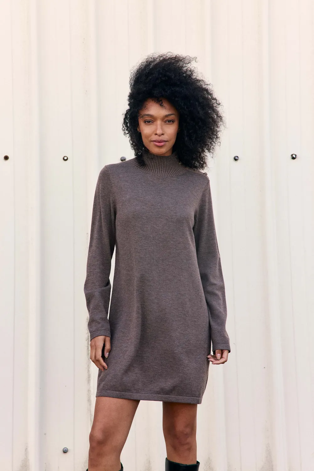 La Petite Etoile Marcia tricot jurk taupe col