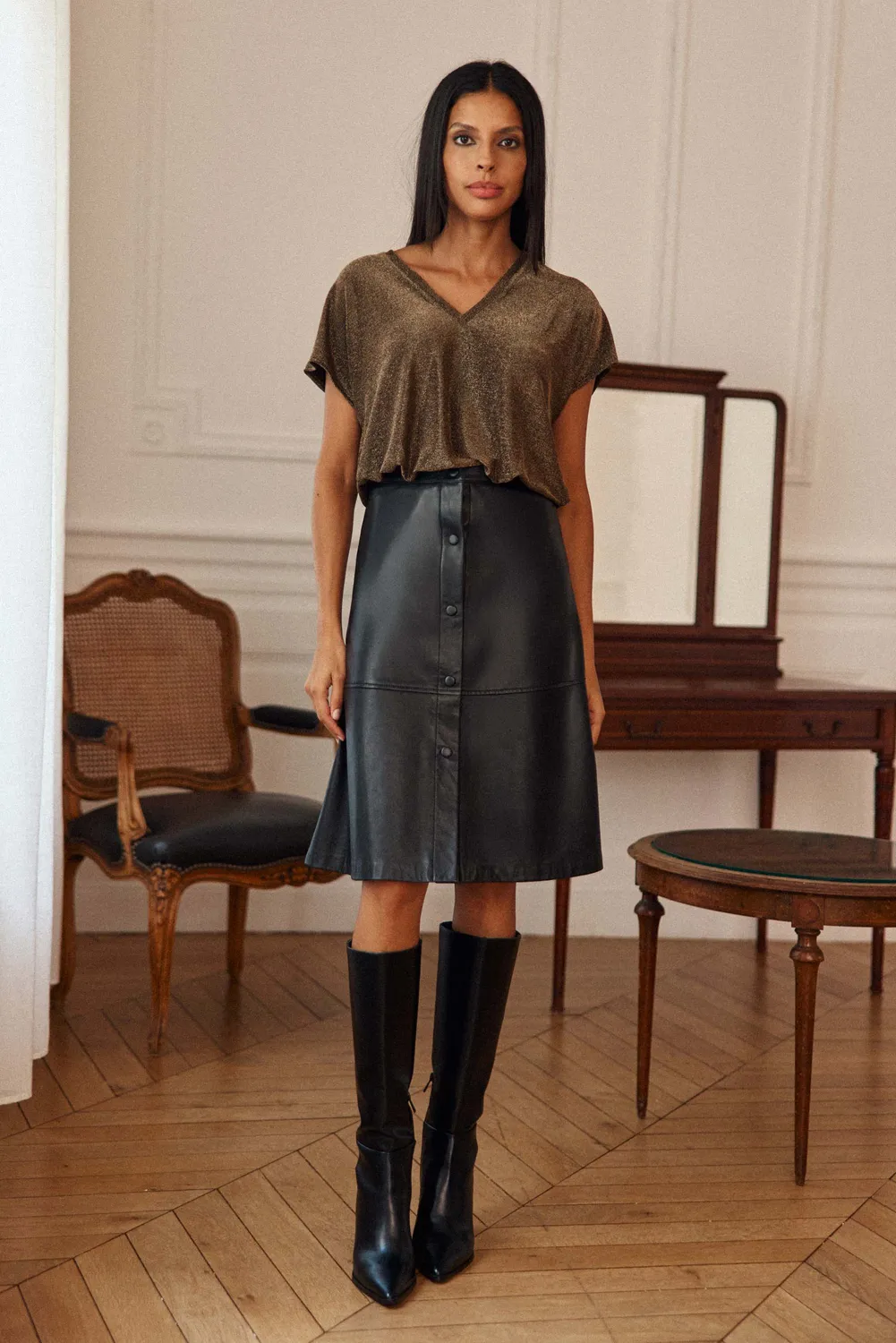 La Petite Etoile Jolene rok zwart leer midi