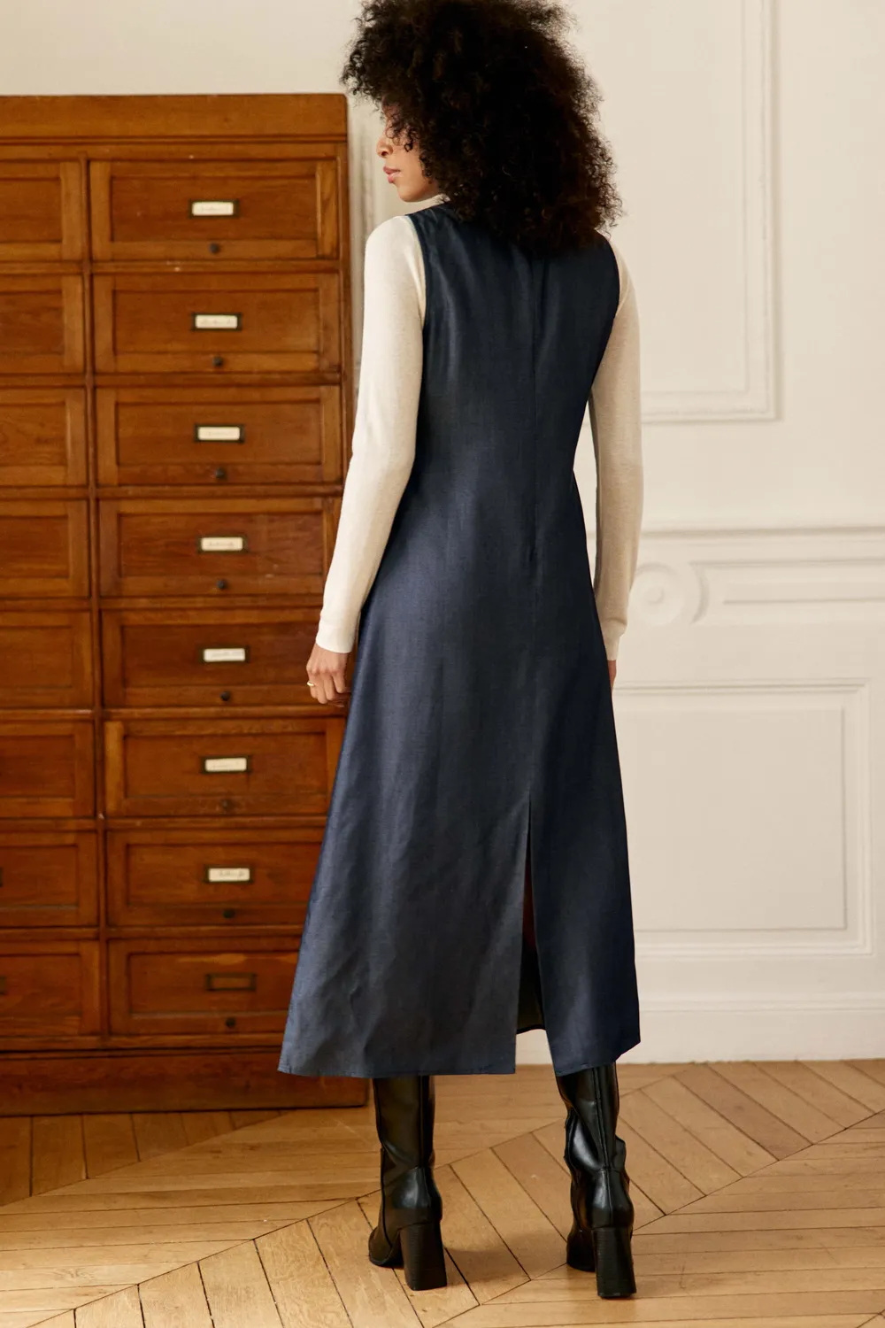 La Petite Etoile Rosanna midi jurk blauw denim