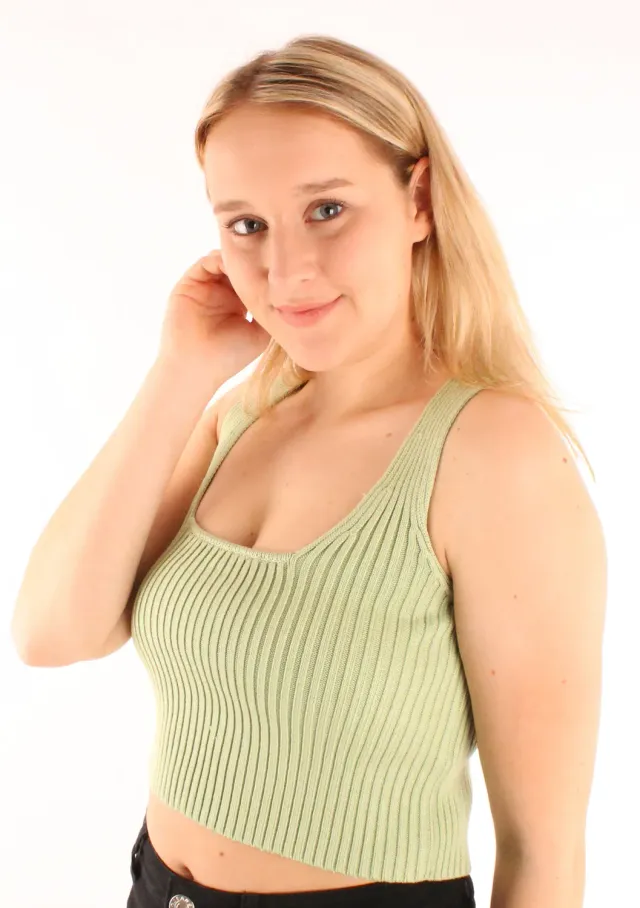 LOVEDRUNKY Cropped top groen gebreid rib