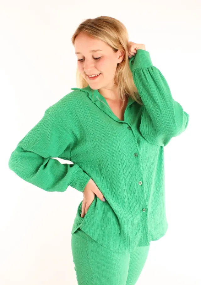 LOVEDRUNKY Coco Blouse Groen met Pofmouw
