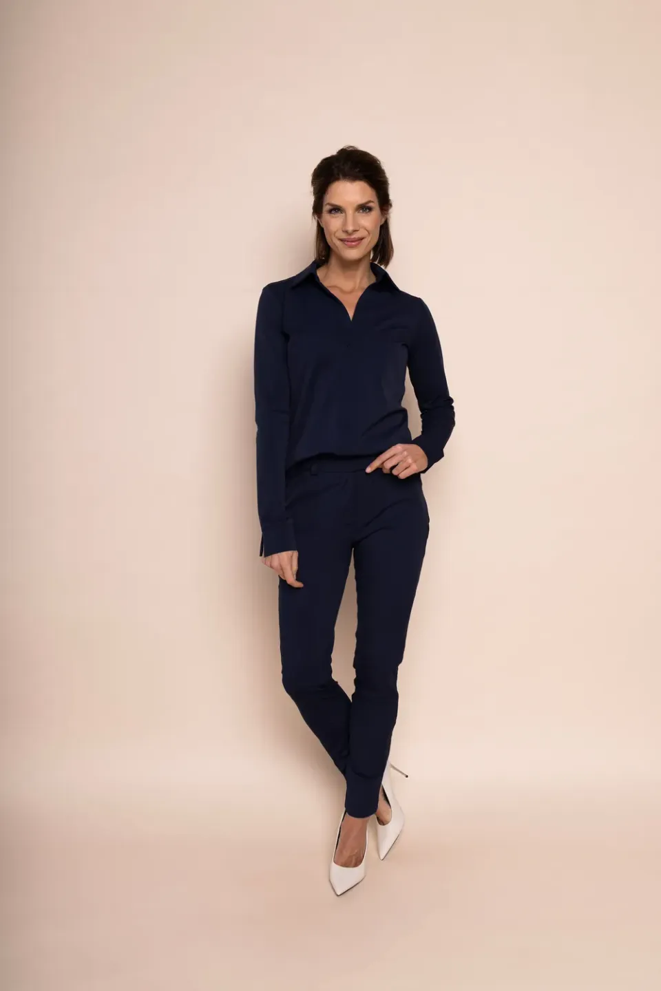 Laboutiek Ivanka Long Sleeve travel blouse navy