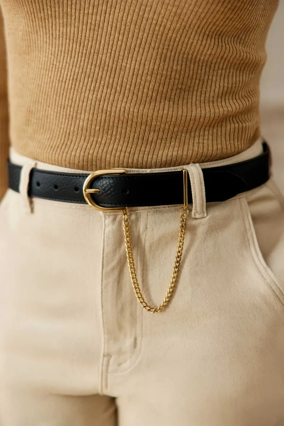 La Petite Etoile Alesia leren riem zwart met ketting