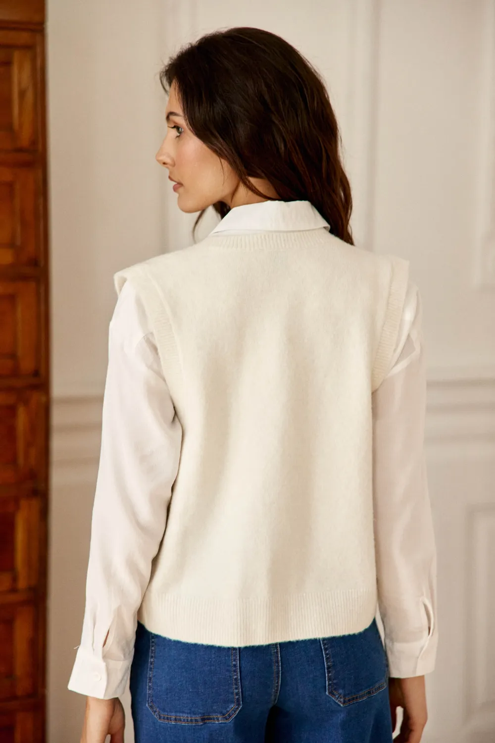 La Petite Etoile Morini gilet ecru mouwloos