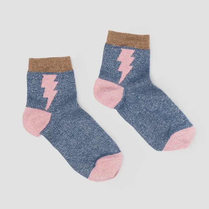 LOVEDRUNKY Sokken Bliksem blauw glitter One Size