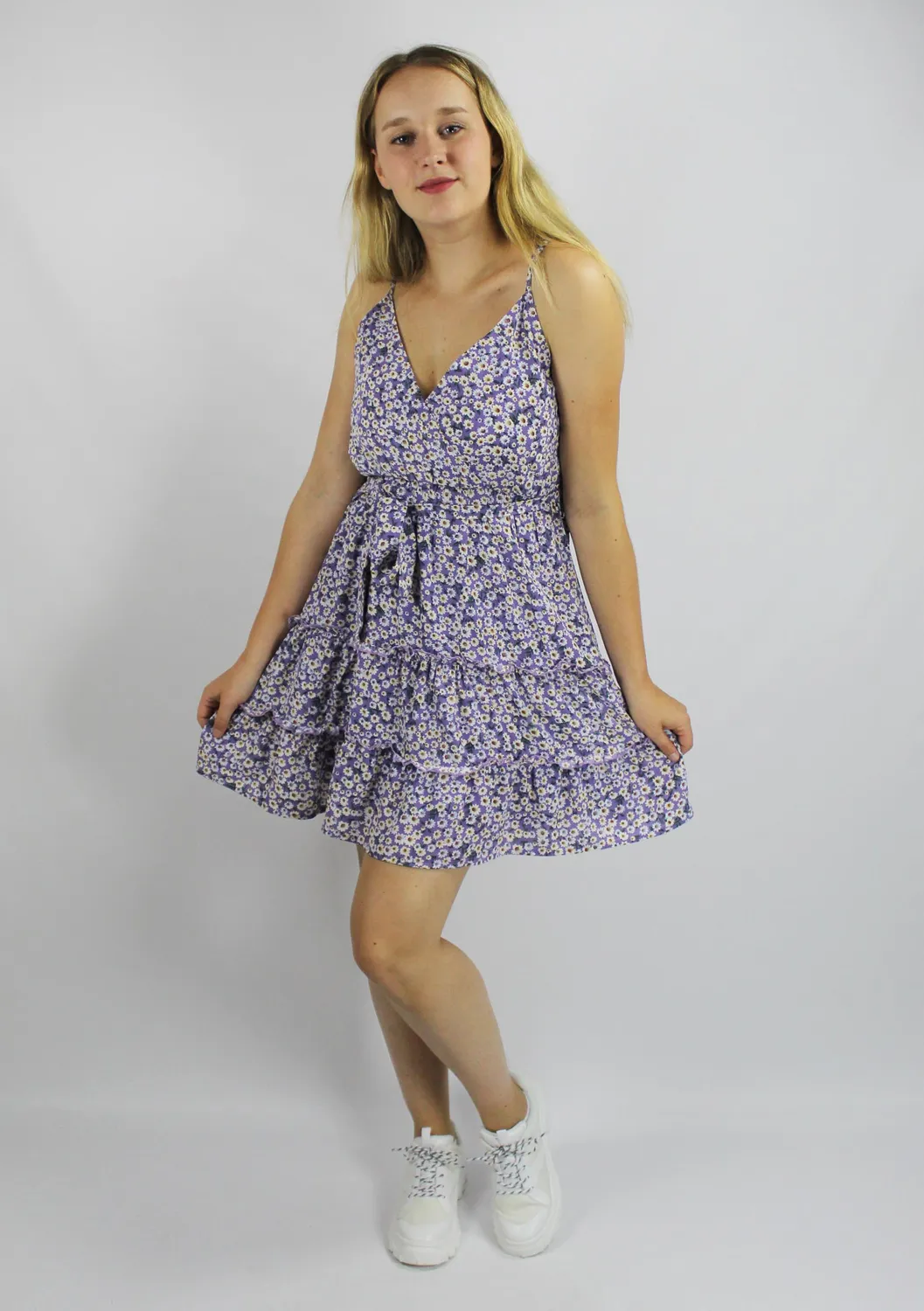 LOVEDRUNKY Flower jurk lila met overslag