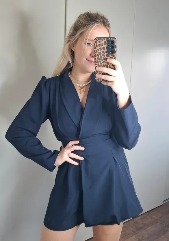 LOVEDRUNKY Classic Playsuit Marine met ceintuur