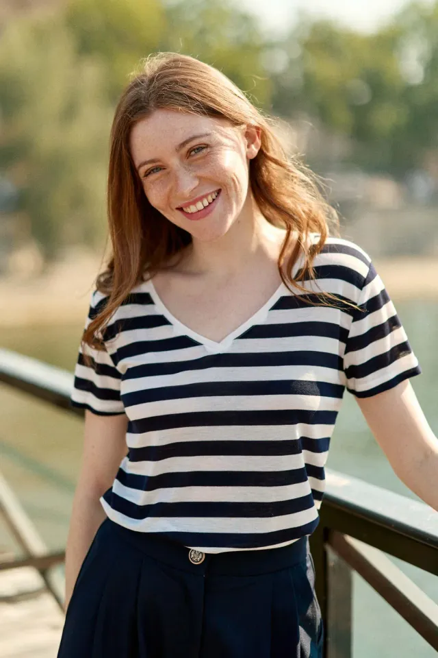 La Petite Etoile Elvie marinière T-shirt ecru marine