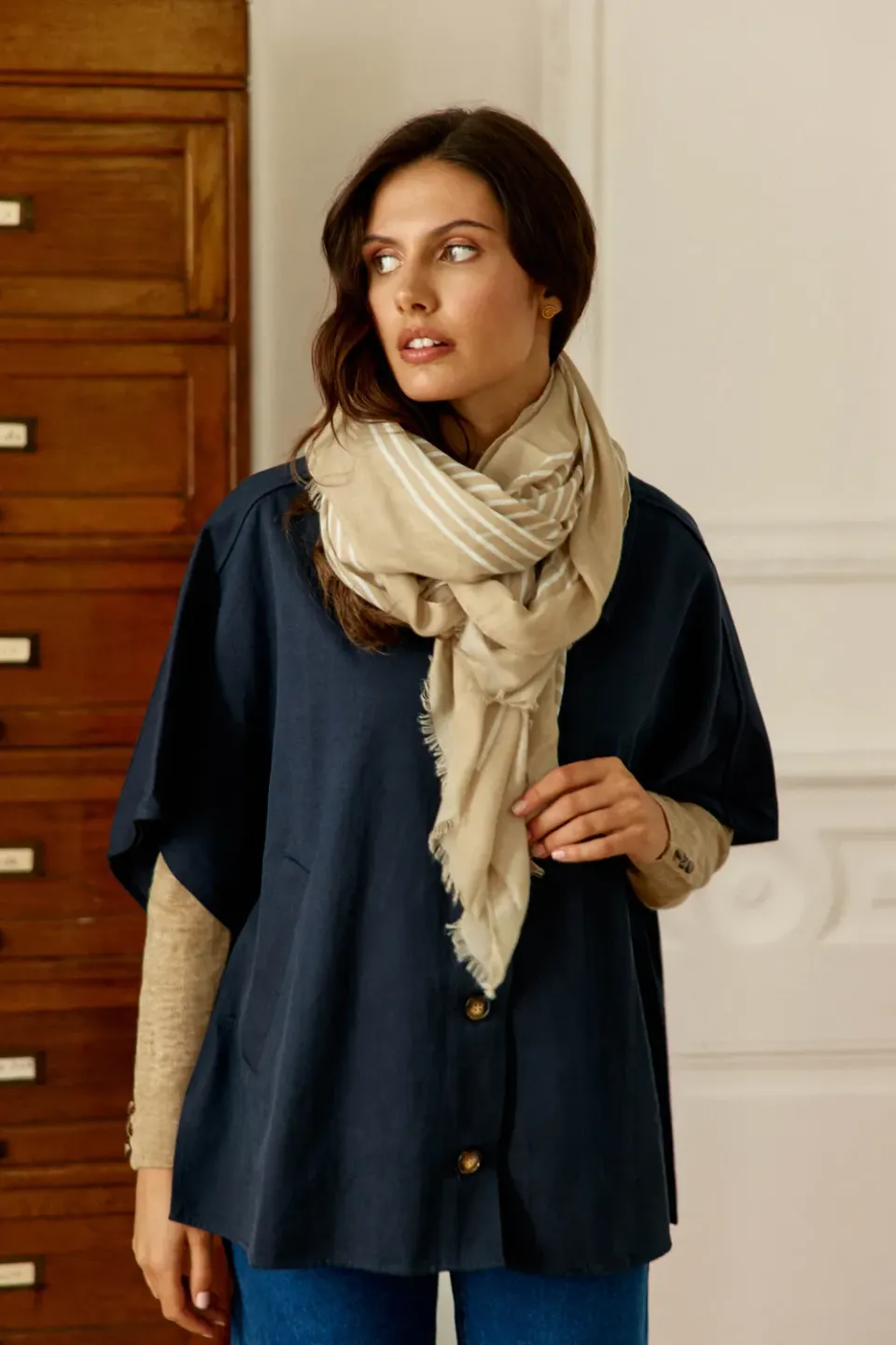La Petite Etoile Alba sjaal beige streep 180cm