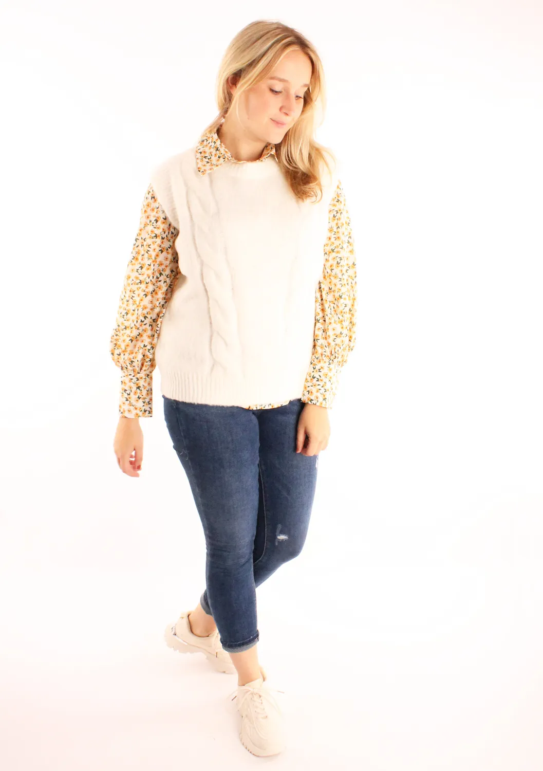 LOVEDRUNKY Spencer trui wit kabel knit