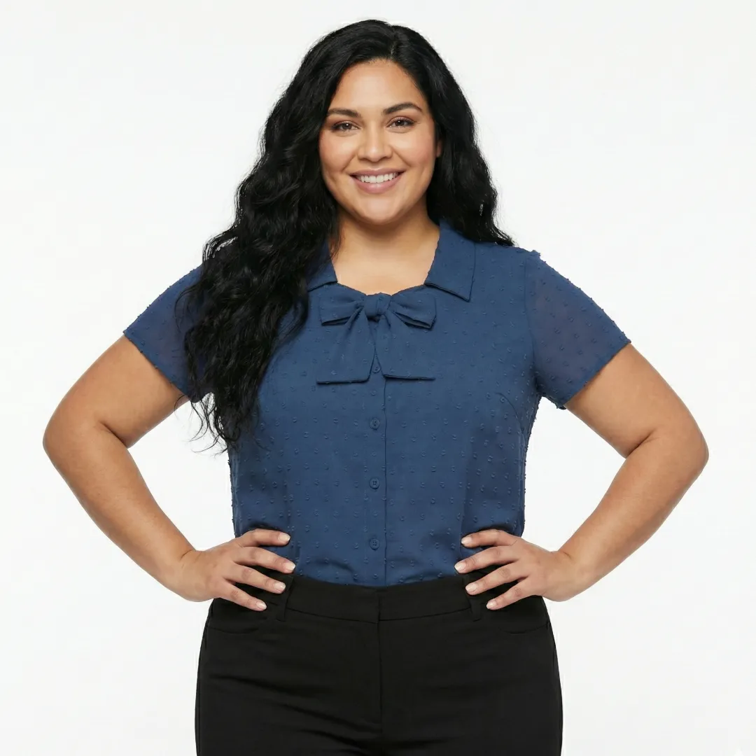 Tatyana Bonnie Bow blouse navy stip katoen