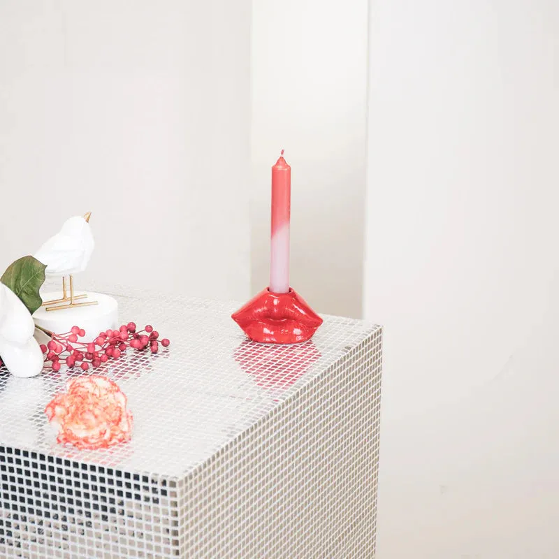 Amiek Lip kandelaar rood keramiek