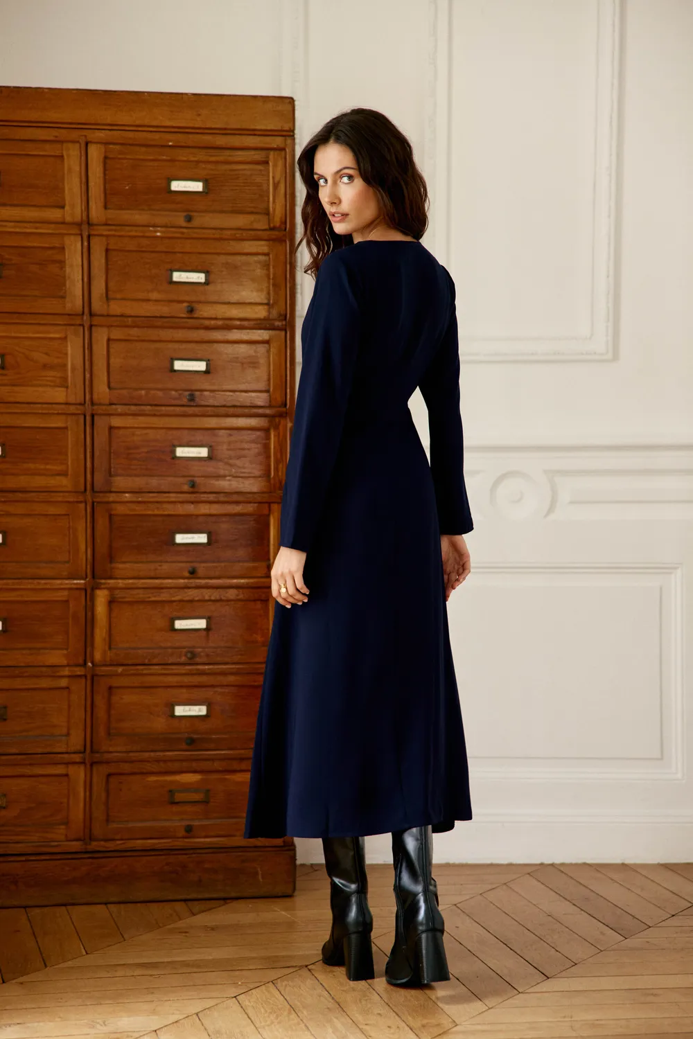 La Petite Etoile Rosalou jurk midi marine V-hals