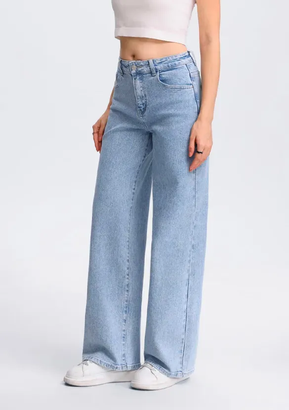 LOVEDRUNKY Wide Leg jeans blauw hoge taille stretch