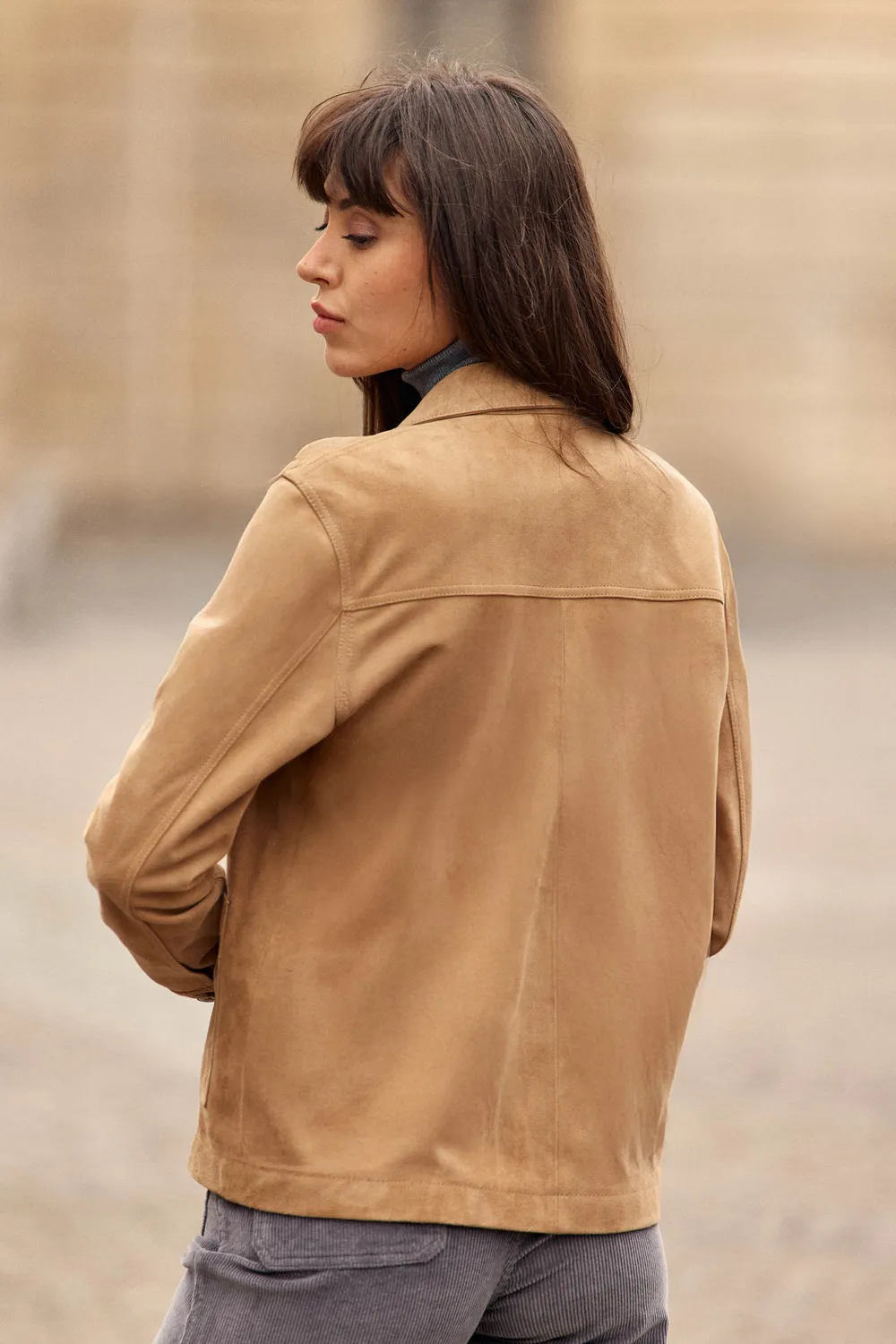 La Petite Etoile Fauline leren jas beige recht