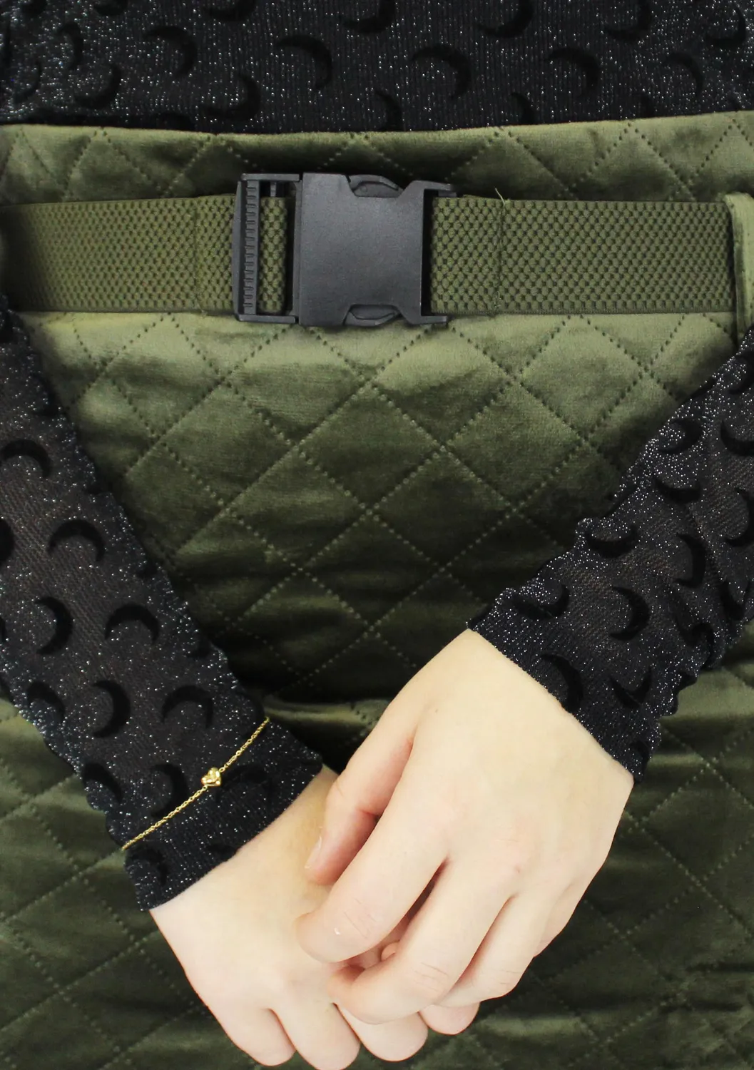 LOVEDRUNKY Patroon Rok kaki glanzend met riem
